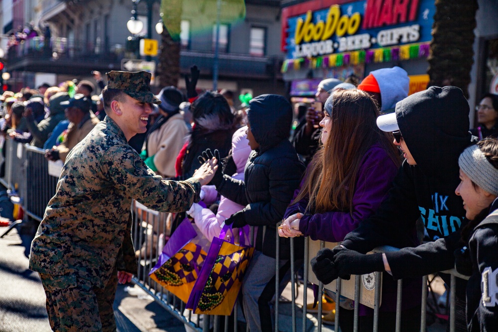 Marines participate in Mardi Gras