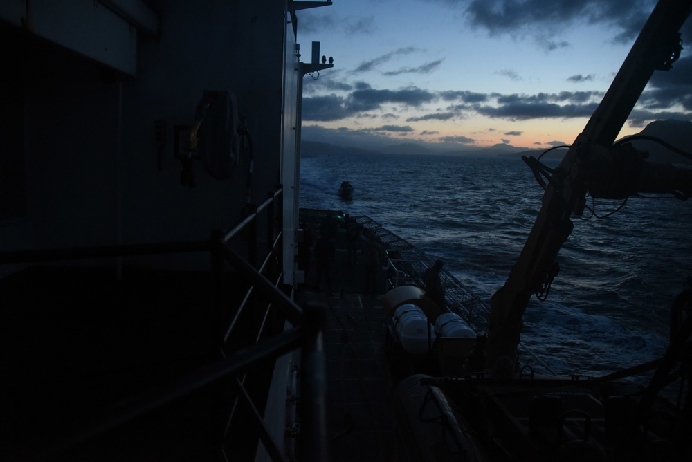 Coast Guard Cutter Alex Haley transits Chiniak Bay, Alaska