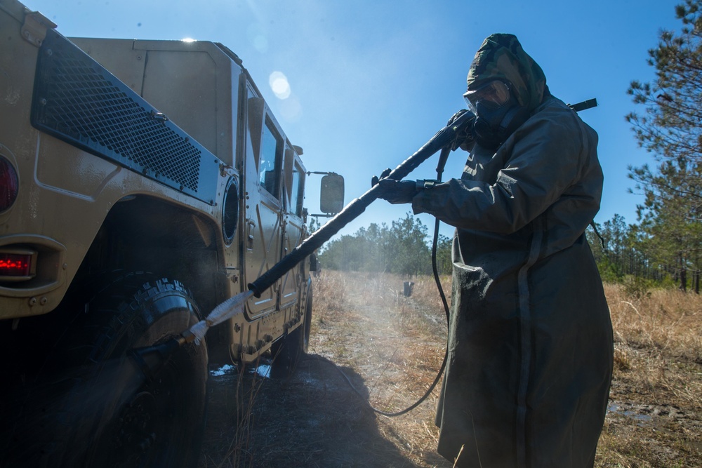 Marines train to decontaminate equipment exposed to simulated chemical agents
