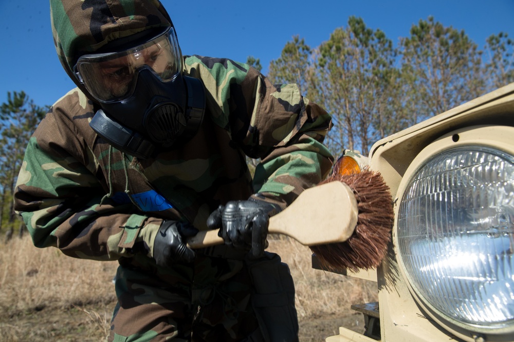 Marines train to decontaminate equipment exposed to simulated chemical agents