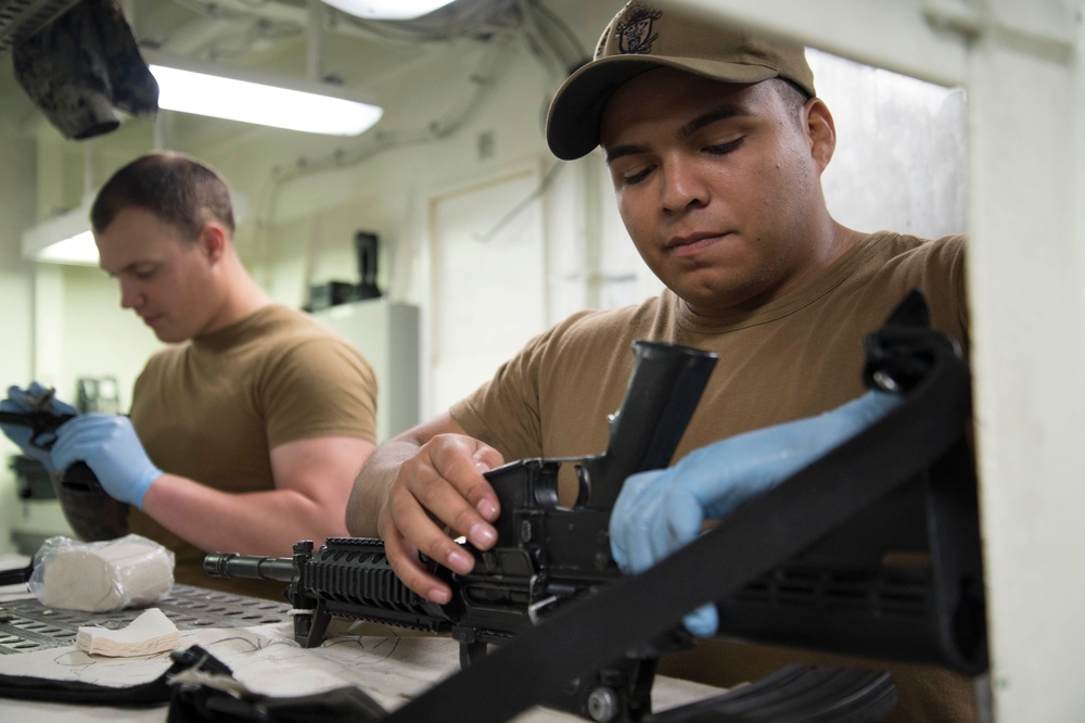 USS Makin Island Weapons Cleaning