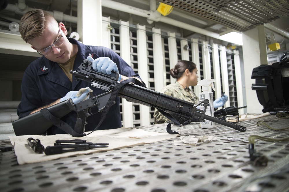 USS Makin Island Weapons Cleaning