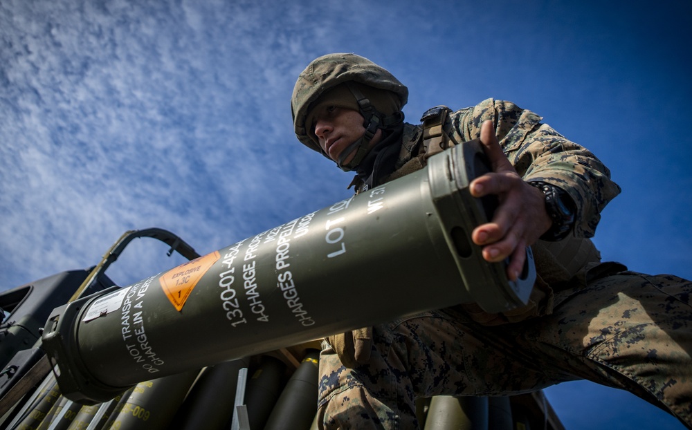 3rd Battalion, 14th Marines Fire M777 Howitzers During Exercise Dynamic Front 19