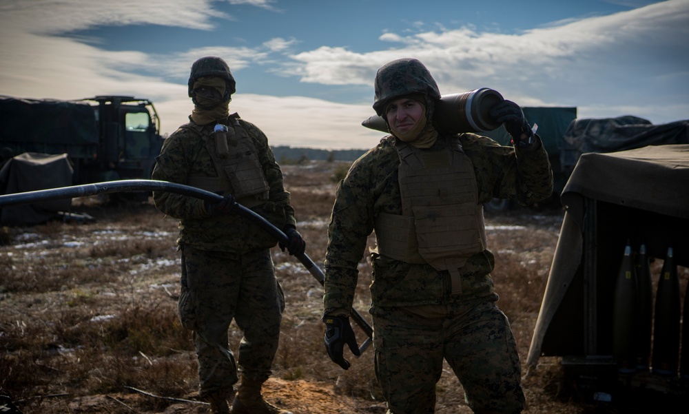 3rd Battalion, 14th Marines Fire M777 Howitzers During Exercise Dynamic Front 19