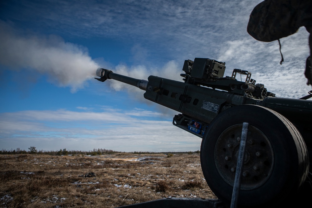 3rd Battalion, 14th Marines Fire M777 Howitzers During Exercise Dynamic Front 19