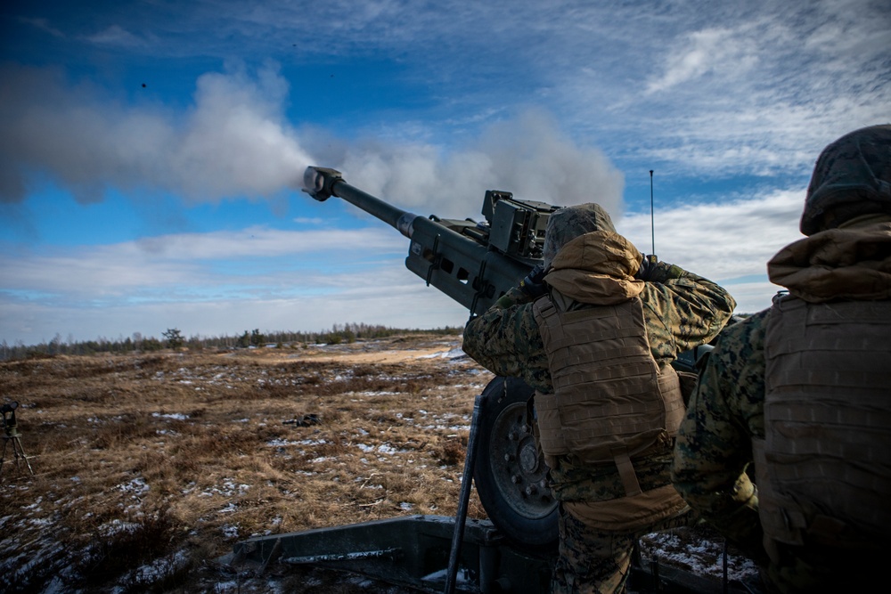 3rd Battalion, 14th Marines Fire M777 Howitzers During Exercise Dynamic Front 19