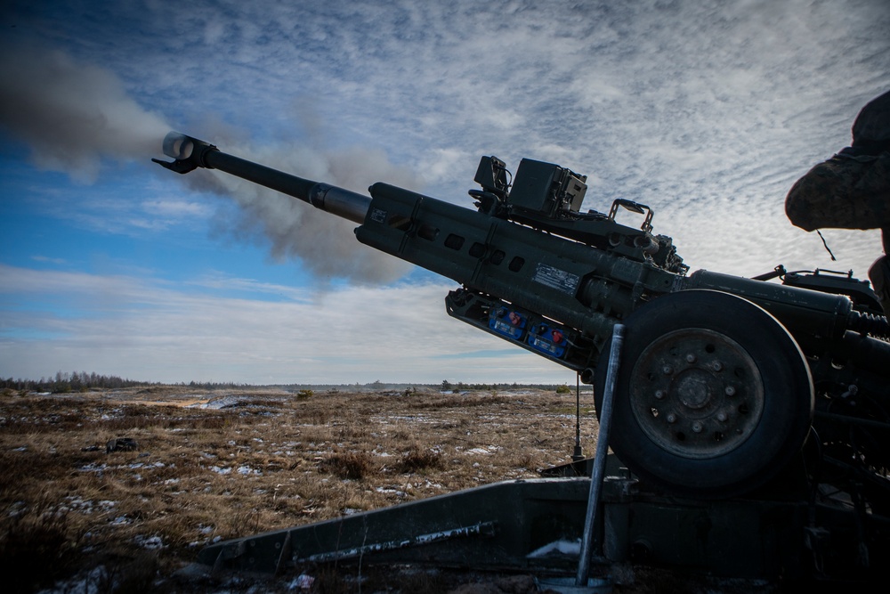 3rd Battalion, 14th Marines Fire M777 Howitzers During Exercise Dynamic Front 19