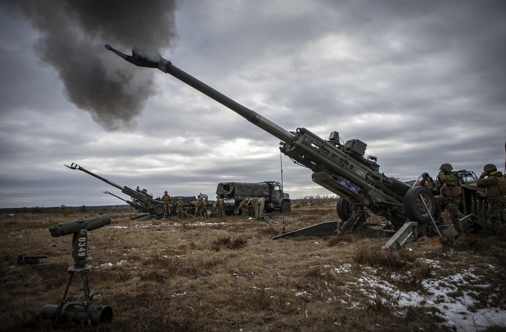 3rd Battalion, 14th Marines Fire M777 Howitzers During Exercise Dynamic Front 19