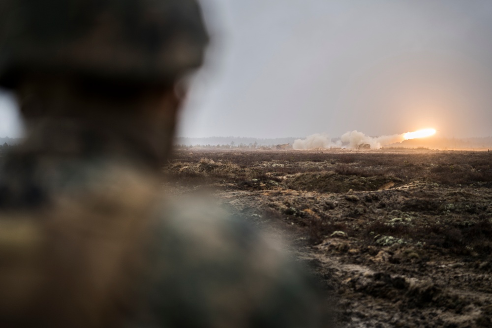 Latvia Army COMCAM and U.S. Marine COMMSTRAT photograph HIMARS shoot