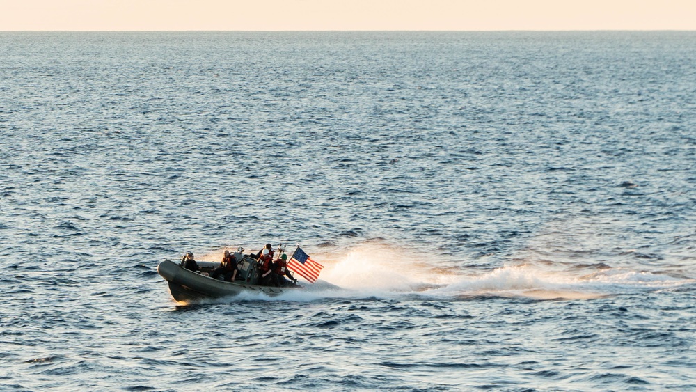 U.S. Sailors conduct small boat training on a rigid-hull inflatable boat