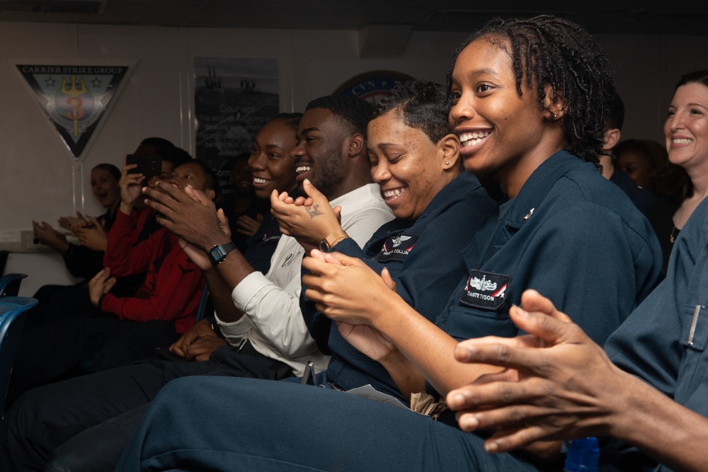 U.S. Sailors applaud during a lip-sync competition