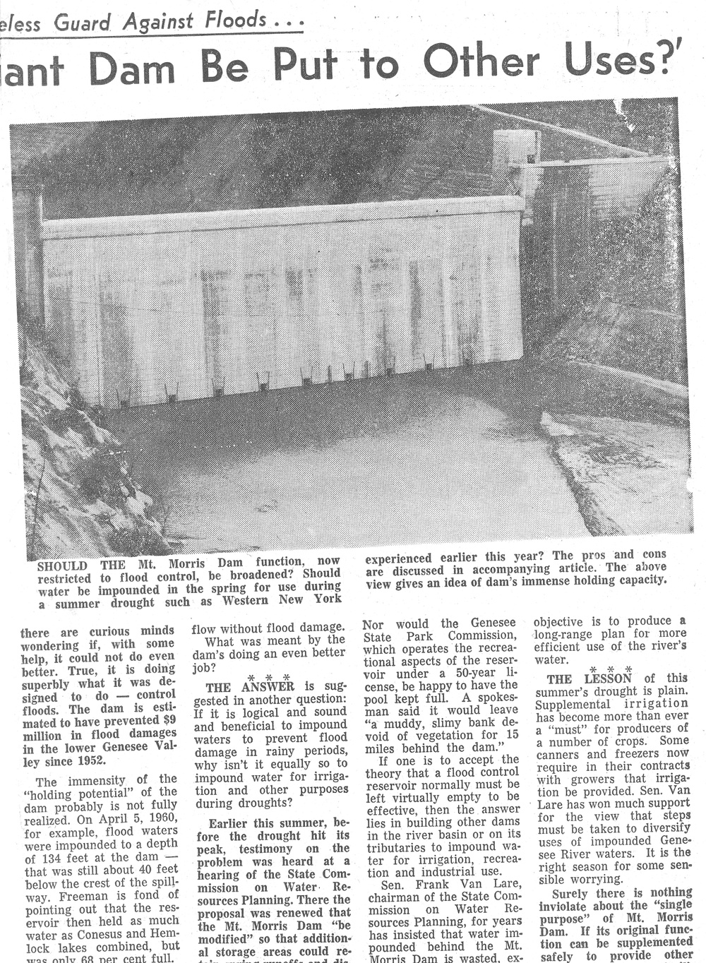 Rochester Democrat and Chronicle, Saturday, August 10, 1963: 'Can’t Giant Dam Be Put to Other Uses?’