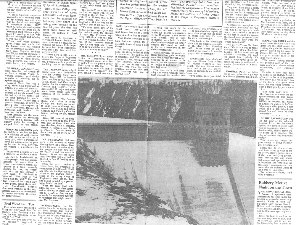 Buffalo Evening News Magazine, Saturday, March 19, 1966: “Mt. Morris, State’s Biggest Flood Control Dam”
