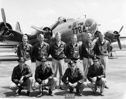 1st. Lt. George Wilson and his B-17 crew pose in front of their bomber