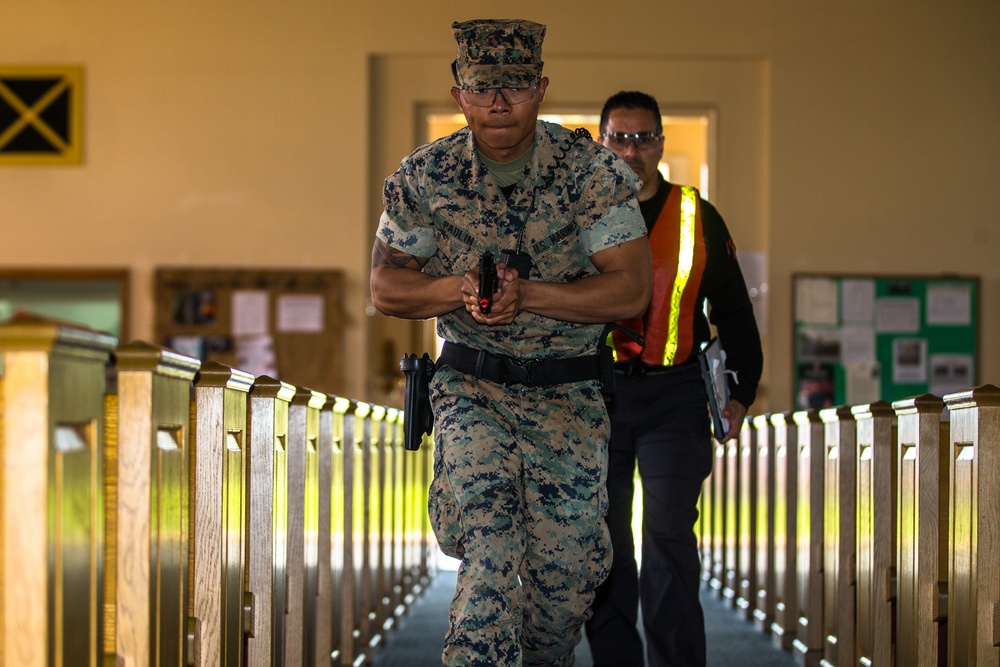 Always prepared: Police Officers with MCB Camp Pendleton PMO participate in an active shooter drill