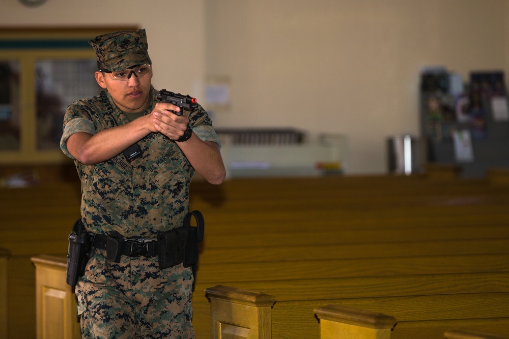 Always prepared: Police Officers with MCB Camp Pendleton PMO participate in an active shooter drill