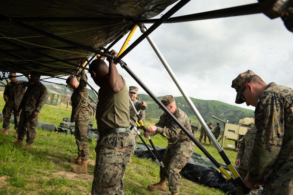 Marines from CLR 1 set up tents during Pacific Blitz 2019