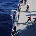 U.S. Navy Sailors recover a simulated man overboard during a man overboard drill aboard USS Spruance.