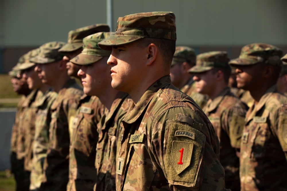 HHC Soldiers, 1-16th Infantry Regiment, participate in change of command ceremony.