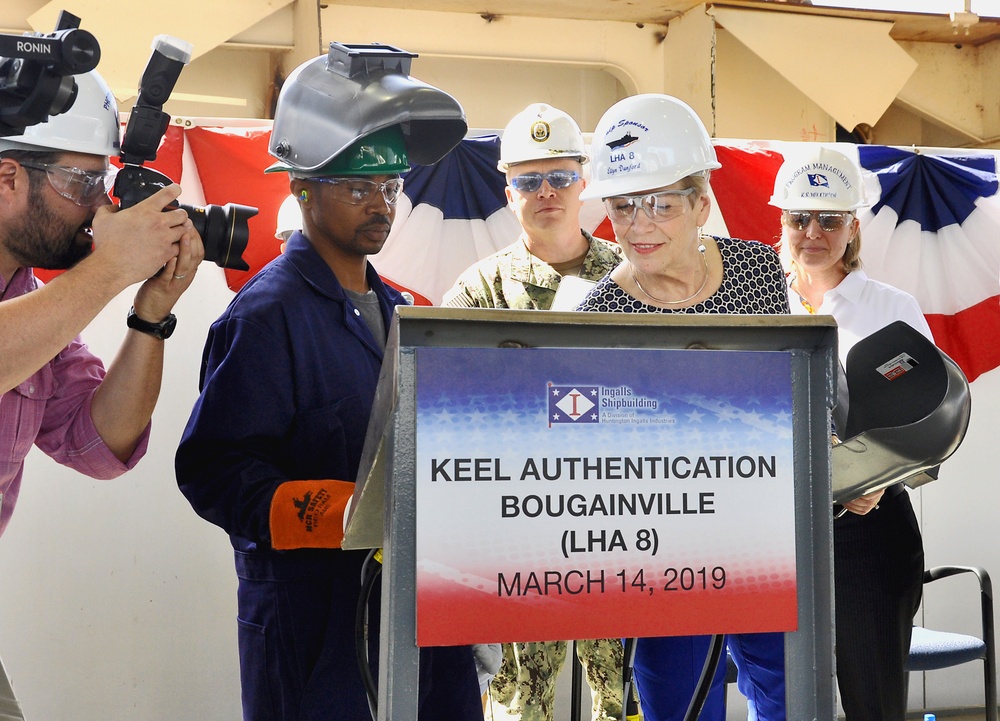 Future USS Bougainville (LHA 8) Keel Authenticated