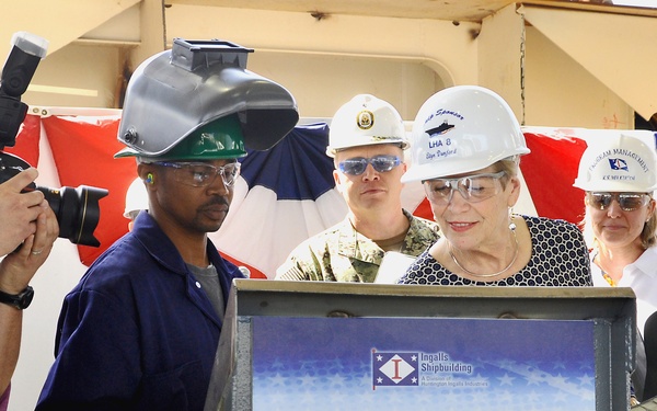 Future USS Bougainville (LHA 8) Keel Authenticated