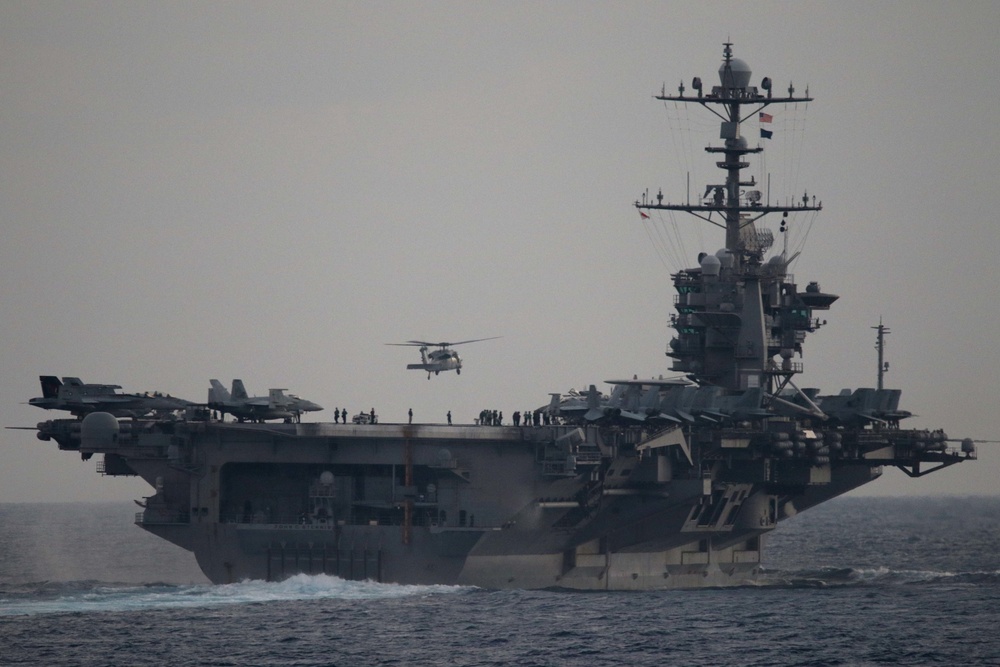 The aircraft carrier USS John C. Stennis (CVN 74) counducts flight operations in the South China Sea.