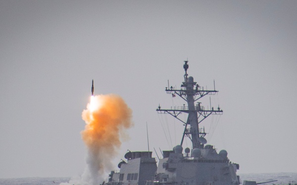 USS McCampbell and USS Milius Missile Exercise