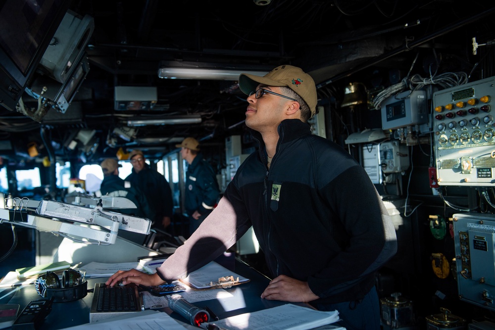 Sailors Stand Watch Aboard USS Harpers Ferry