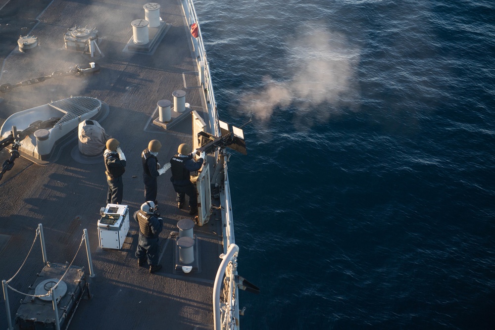 USS Harpers Ferry Conducts Live-Fire Exercise