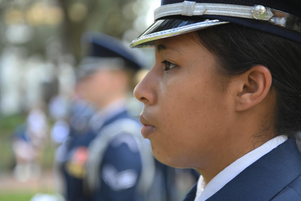 USAF Honor Guard performs in Savannah St. Patrick's Day Parade