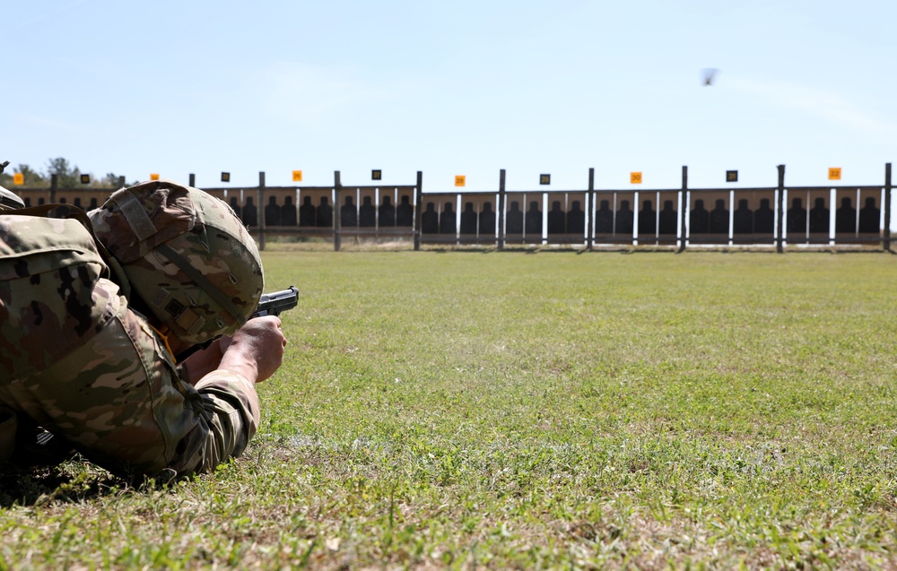 Prone pistol tests Soldiers marksmanship skills