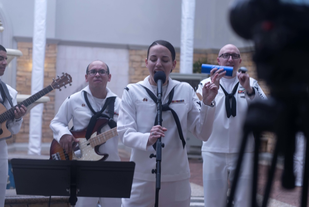 U.S. 7th Fleet Band perform inside of the Najeeb Saleeby Courtyard, Chancery U.S. Embassy in Manila, Philippines