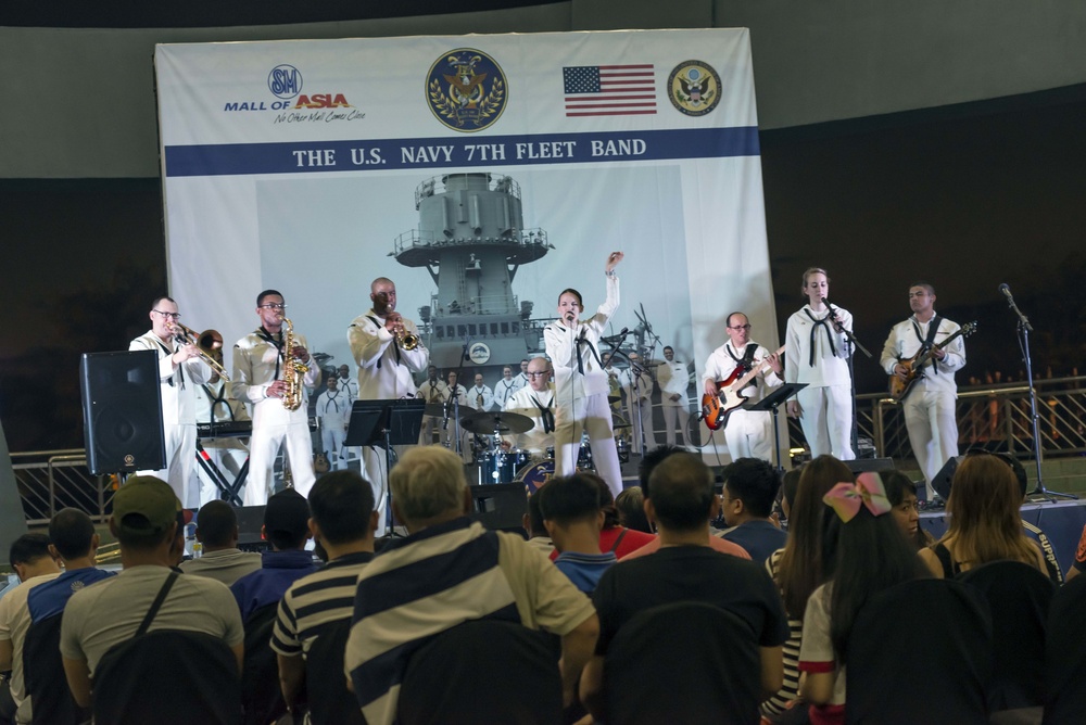 Members of the U.S. 7th Fleet Band perform at the SM Mall of Asia Music Hall in Manila, Philippines