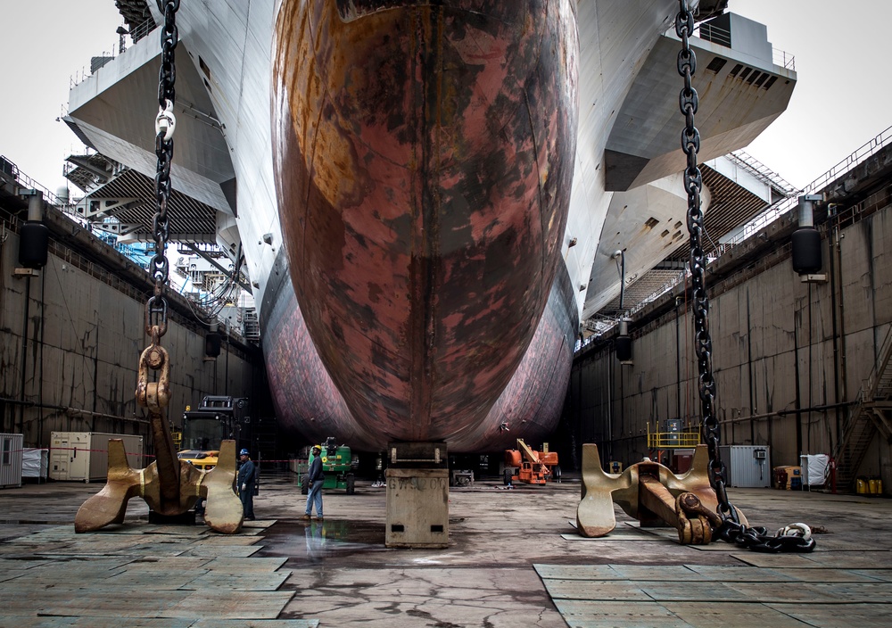 GHWB Lowers Anchors Into Dry Dock