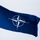 20th anniversary of NATO expansion The image shows the NATO (North Atlantic Treaty Organization) flag flying on a white flagpole against an overcast sky. The dark blue flag features the organization's distinctive white compass rose emblem at its center. The flag is captured mid-wave in what appears to be outdoor conditions with light wind.