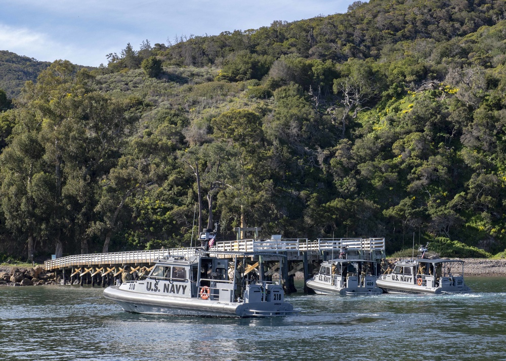 Seabees from UCT-2 and Sailors from CRS-3 and 11 Perform Pier Hydrographic Survey Training at Santa Rosa Island During Pacific Blitz 2019