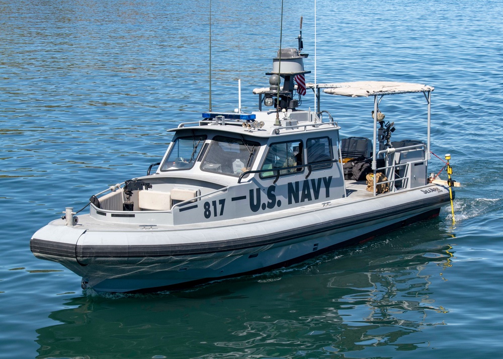 Seabees from UCT-2 and Sailors from CRS-3 and 11 Perform Pier Hydrographic Survey Training at Santa Rosa Island During Pacific Blitz 2019