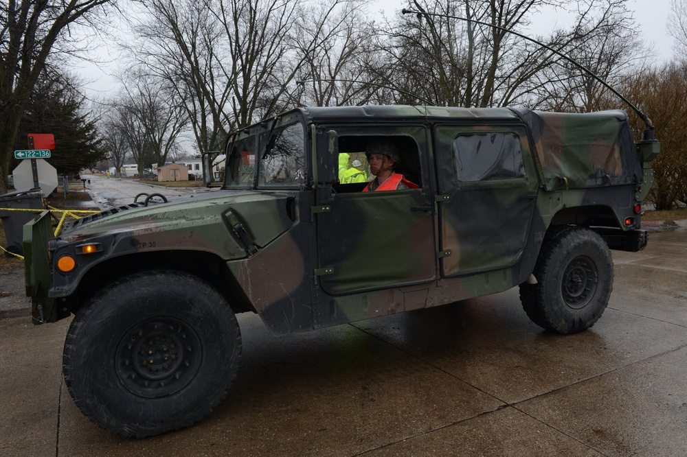 Nebraska National Guard members perform checkpoint security in Fremont Nebraska