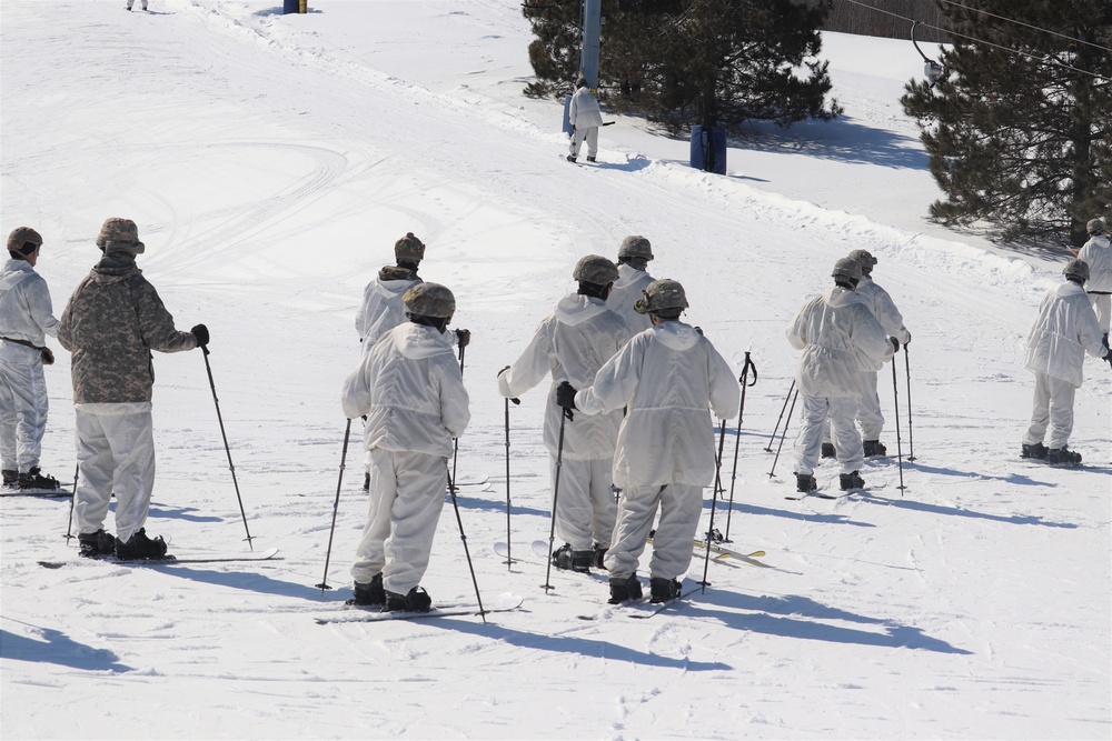Students in Cold-Weather Operations Course Class 19-06 complete skiing familiarization at Fort McCoy
