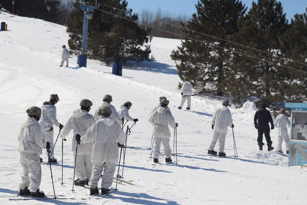 Students in Cold-Weather Operations Course Class 19-06 complete skiing familiarization at Fort McCoy