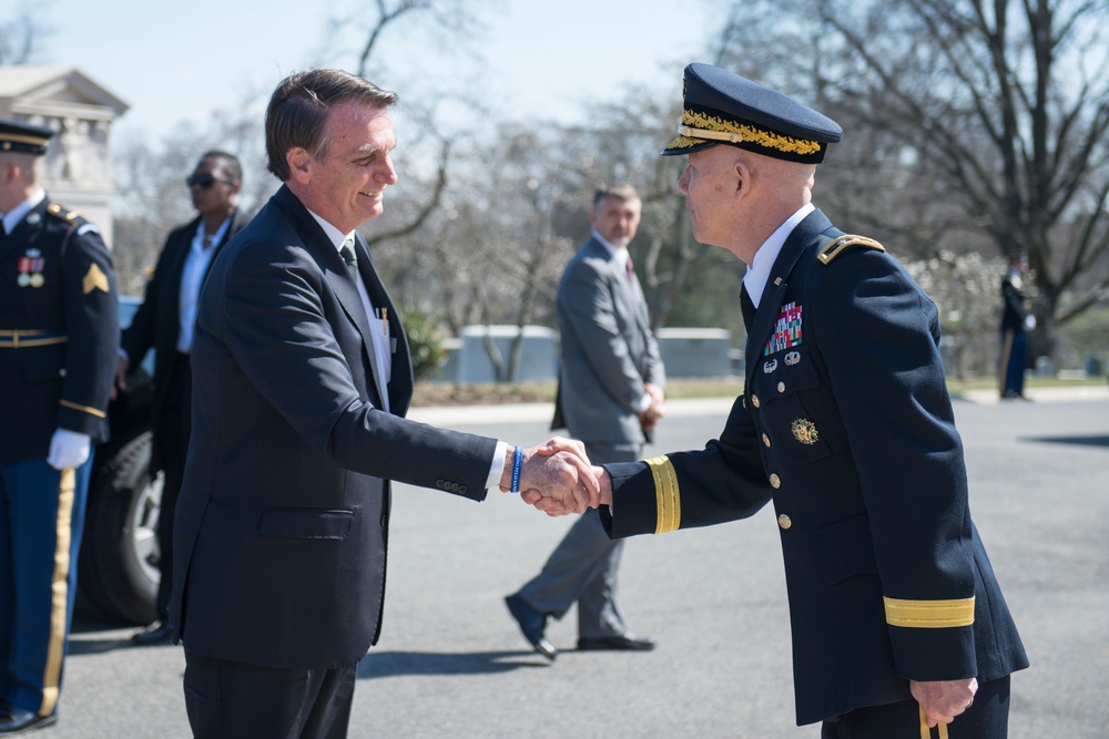 President of the Federative Republic of Brazil Jair Bolsonaro Participates in an Armed Forces Full Honors Wreath-Laying Ceremony at the Tomb of the Unknown Soldier