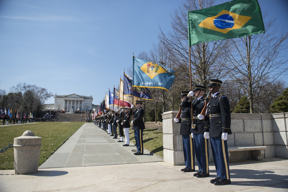 President of the Federative Republic of Brazil Jair Bolsonaro Participates in an Armed Forces Full Honors Wreath-Laying Ceremony at the Tomb of the Unknown Soldier