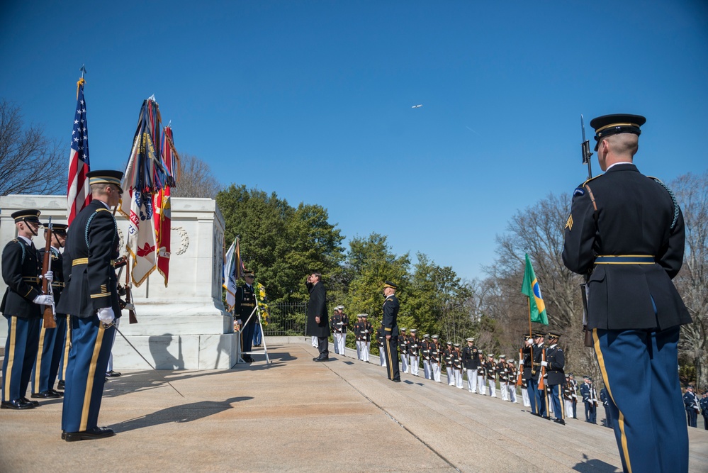 President of the Federative Republic of Brazil Jair Bolsonaro Participates in an Armed Forces Full Honors Wreath-Laying Ceremony at the Tomb of the Unknown Soldier