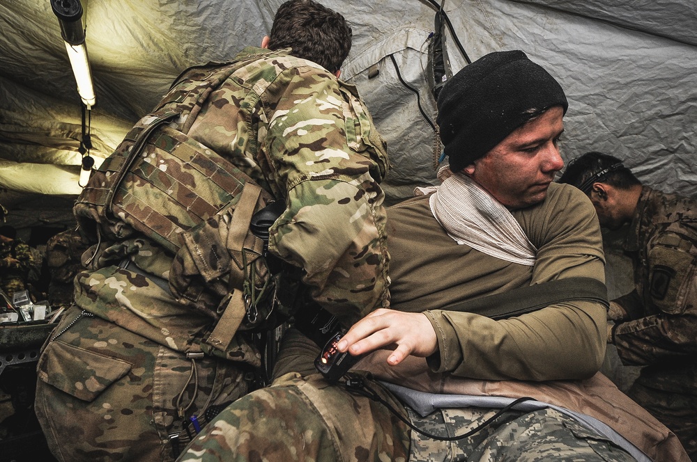 Casualty is treated during exercise