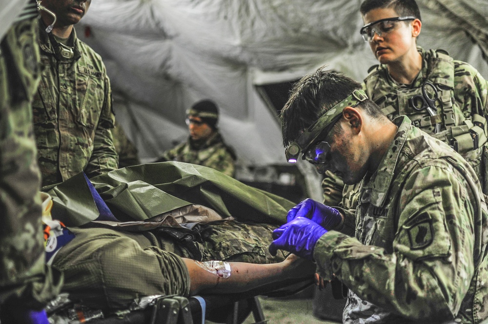 Paratrooper prepares a syringe
