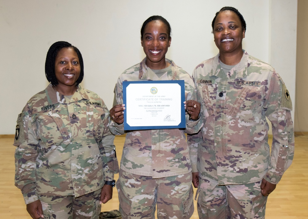 Signal Soldier graduates Equal Opportunity Leaders Course 19-06 at Camp Arifjan, Kuwait