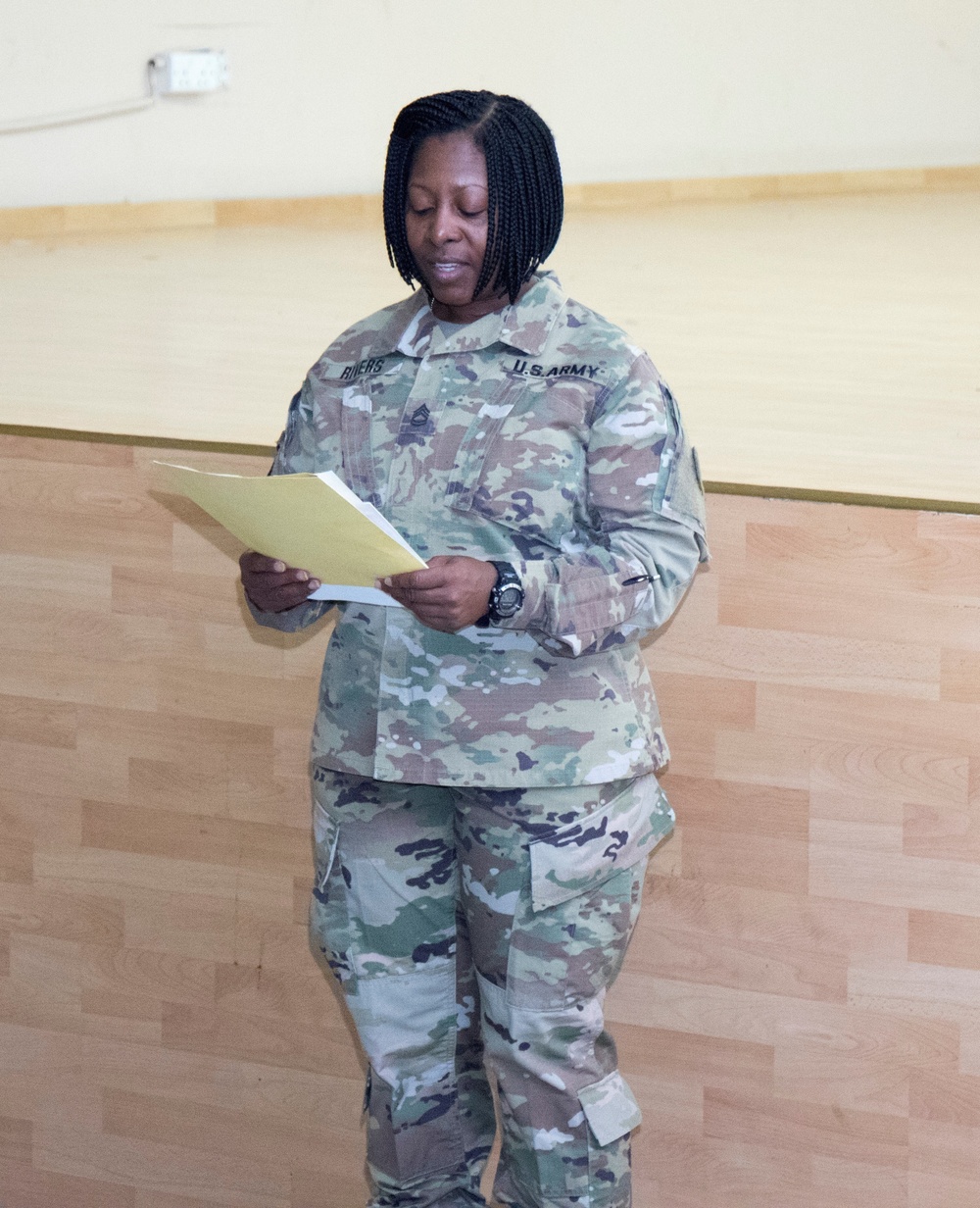 Signal Soldier graduates Equal Opportunity Leaders Course 19-06 at Camp Arifjan, Kuwait