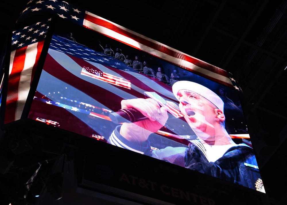 Stockton, Calif. Native sings National Anthem at Spurs Military Appreciation Night