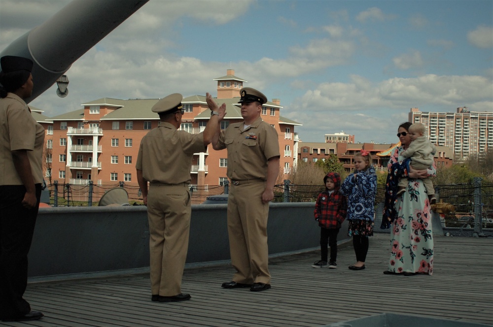 Re-enlistment ceremony aboard a Battleship