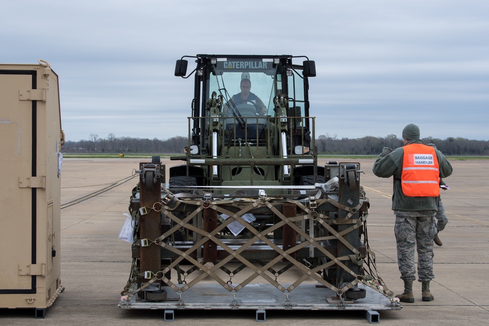 C-17 Globemaster IIIs land at Barksdale Air Force Base